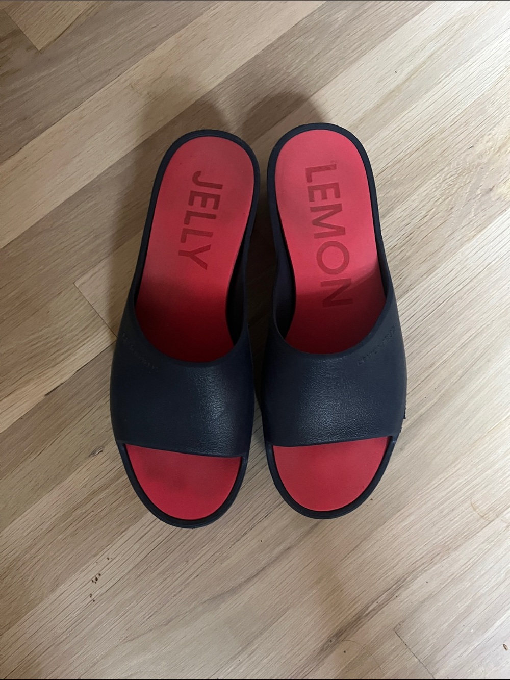 Lemon Jelly Women's Black Slide Sandals with Red Footbed